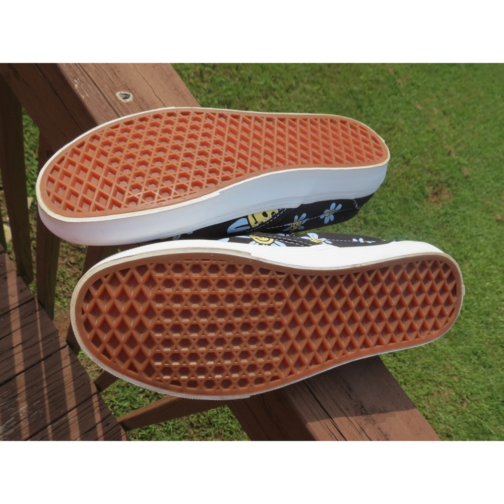 Vans Slip-On Shoes Womens 10 Black Blue Daisy Smiley Face Classic Canvas - Picture 6 of 7